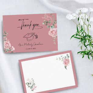 Moderne Roze Rozen Script Afstuderen Bedankkaart