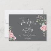 Moderne Roze Rozen Script Afstuderen Bedankkaart (Voorkant)