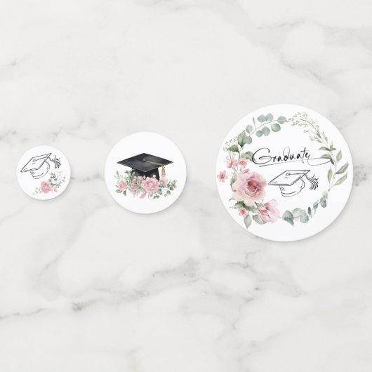Moderne Roze Rozen Script Afstuderen Confetti (Voorkanten)