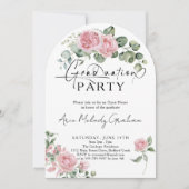 Moderne roze rozen script foto afstuderen kaart (Voorkant)