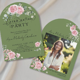 Moderne roze rozen script foto afstuderen kaart