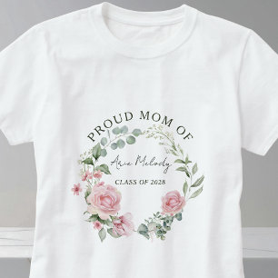 Moderne Roze Rozen Script Naam Klas van Afstuderen T-shirt