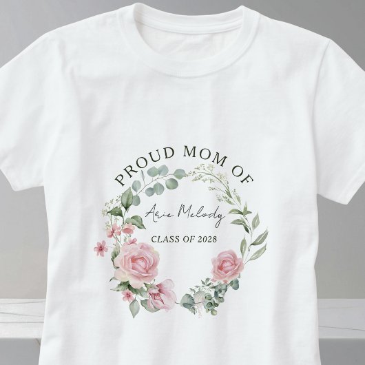 Moderne Roze Rozen Script Naam Klas van Afstuderen T-shirt