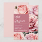Moderne Roze Rozen Trouw Uitnodiging (Voorkant / Achterkant)