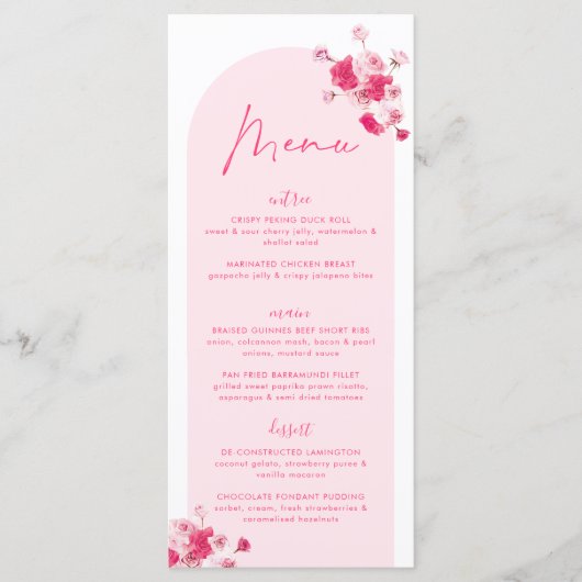 Moderne roze Rozen van Vrijgezellenfeest Menu (Voorkant)