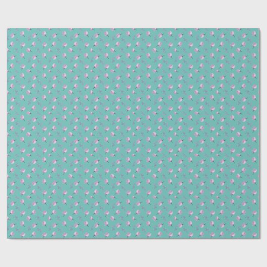 Moderne roze rozen Waterverf Floral Pattern Blue Cadeaupapier (Vlak)