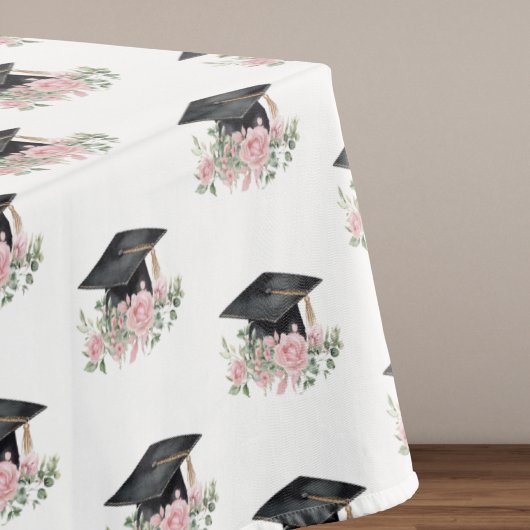 Moderne Roze Rozen Zwarte Grad Cap Afstuderen Tafelkleed
