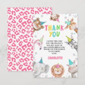 Moderne Roze Safari Blijft Dieren Feestje Verjaard Bedankkaart (Voorkant / Achterkant)