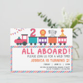 Moderne Roze Safari Trein Verjaardagsuitnodiging Kaart (Staand voorkant)