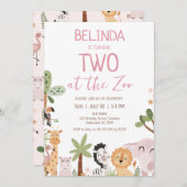 Moderne roze safari twee in de dierentuin 2e verja kaart (Voorkant / Achterkant)