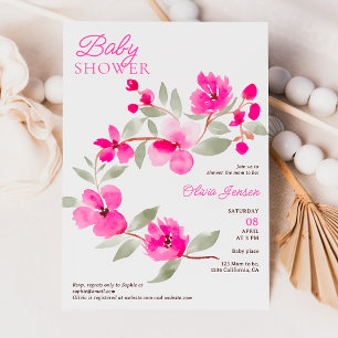 Moderne roze sakura bloemrijke waterverf baby show kaart
