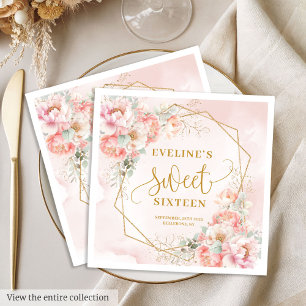 Moderne Roze Salie Goud Bloemig Sweet Sixteen Servet