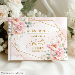 Moderne Roze Salie Gouden Bloem Sweet Sixteen Gastenboek