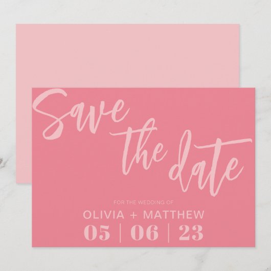 Moderne Roze Save The Date (Voorkant / Achterkant)