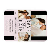 Moderne Roze Save the Date 3 Foto Huwelijk Magneet (Horizontaal)
