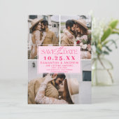 Moderne roze save the date 3 foto's raster collage (Staand voorkant)