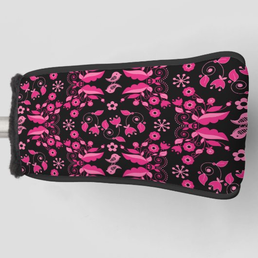 Moderne Roze Scandinavische Bloem Motief Golfheadcover (Voorkant)