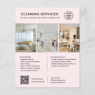 Moderne Roze Schoonmaakdiensten QR Zakelijk Flyer