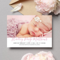 Moderne Roze Schrift Baby Meisje Foto Geboorte