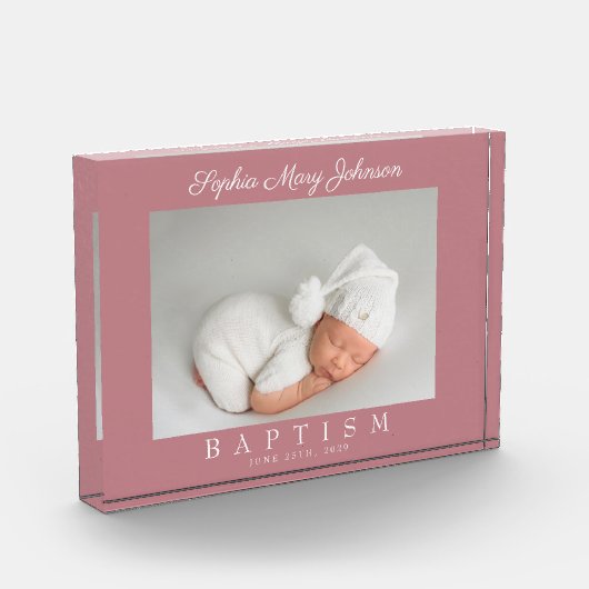 Moderne Roze Schrift Doop Fotoblokken (Links)