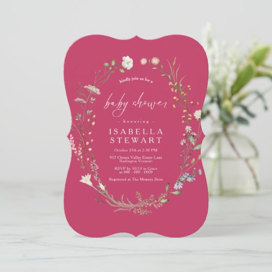 Moderne Roze Schrift Wilde Bloemen Baby Shower Kaart (Staand voorkant)