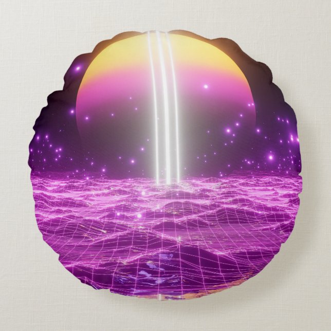 Moderne roze Sci Fi pop art scene3 Rond Kussen (Voorkant)