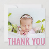 Moderne Roze Script Baby Foto Bedankt (Voorkant)