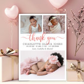 Moderne Roze Script Baby Meisje Geboorte Foto Coll Aankondiging