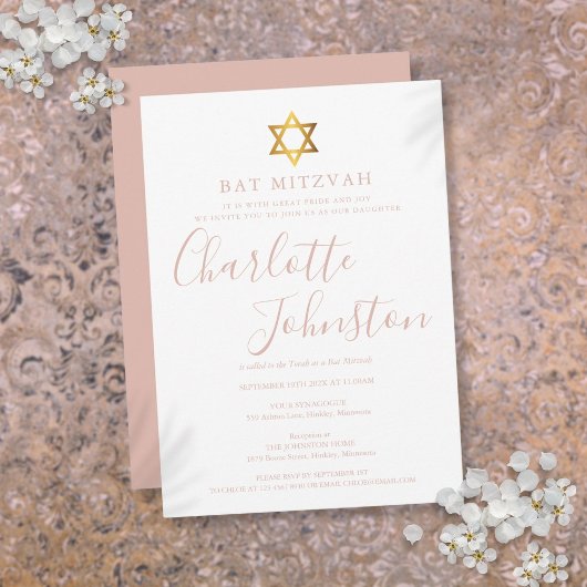 Moderne roze script Bat Mitzvah Kaart