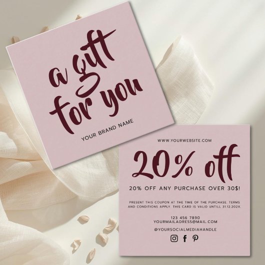 Moderne roze script coupon kortingskaart