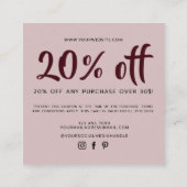 Moderne roze script coupon kortingskaart (Achterkant)