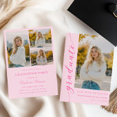 Moderne roze script foto afstudeeruitnodiging kaart