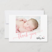 Moderne roze script foto baby shower bedankt (Voorkant)