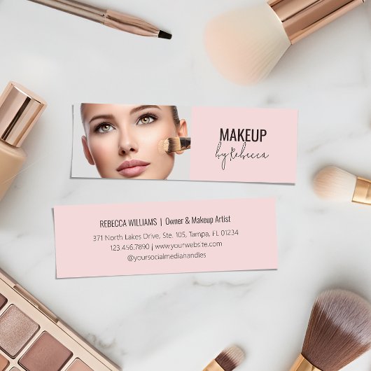 Moderne Roze Script Lettertype Make-up Artiest Fot Mini Visitekaartje