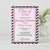 Moderne roze script met chevronrand afstudeer- kaart (Staand voorkant)