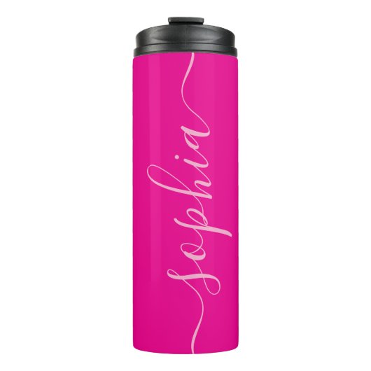 Moderne Roze Script Naam Thermische Tumbler Thermosbeker (Voorkant)
