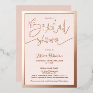 Moderne roze script trendy bruidsfeest roos folie uitnodiging