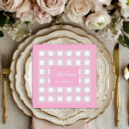 Moderne Roze Servetten Persoonlijk Geruit Accent