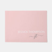 Moderne Roze Simpele Script Monogram Naam Deurmat (Voorkant)