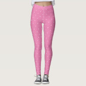 Moderne roze Sjabloon witte cirkels elvormend Leggings (Voorkant)