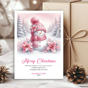 Moderne Roze Sneeuwman Kinderen Download Kerstkaar Feestdagenkaart