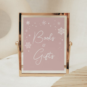 Moderne Roze Sneeuwvlokken Baby shower Boeken en G Poster