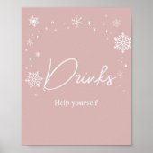 Moderne Roze Sneeuwvlokken Baby shower Drinken Poster (Voorkant)
