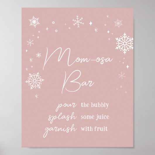 Moderne Roze Sneeuwvlokken Baby shower Mom Osa Bar Poster (Voorkant)
