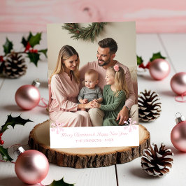 Moderne Roze Sneeuwvlokken één foto Vakantie Kaart