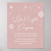 Moderne Roze Sneeuwvlokken Late Night Luiers Poster (Voorkant)