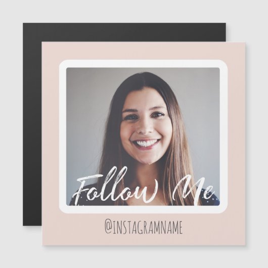 Moderne Roze Sociale Media Volg Mij Fotomagneet (Voorkant / Achterkant)