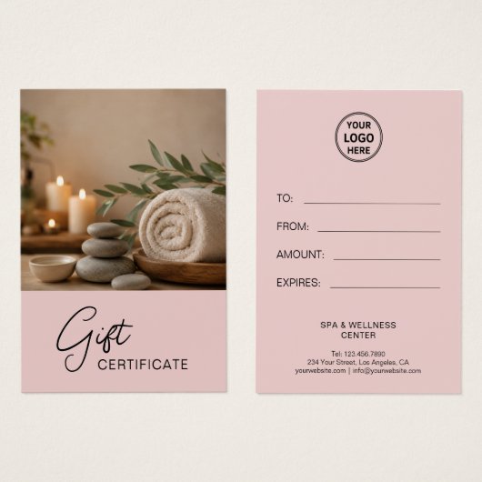 Moderne Roze Spa Massage Therapeut Geschenkcertifi Visitekaartje (Voorkant /achterkant)