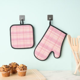Moderne roze speldenband ovenwant & pannenlap set