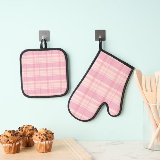 Moderne roze speldenband ovenwant & pannenlap set (Insitu(Ophanging))